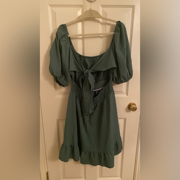 Green Smocked Puff Sleeve Dress - Picture 7 of 12
